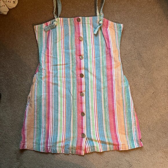 Roxy Size L striped cotton button down sundress with adjustable straps - Picture 1 of 5